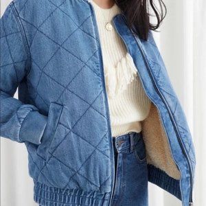 & Other Stories Sherpa Lined Denim Jacket Cropped Bomber Jacket